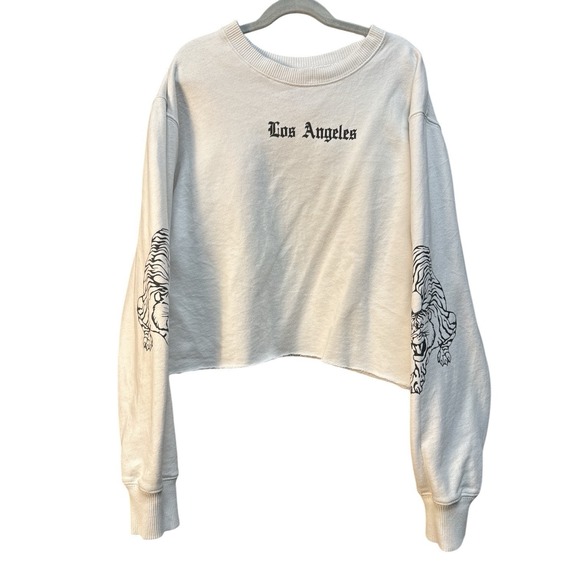 Sol Angeles Tops - Los‎ Angeles Cropped Sweatshirt Tiger Sleeve Graphic White | Small | Preowned